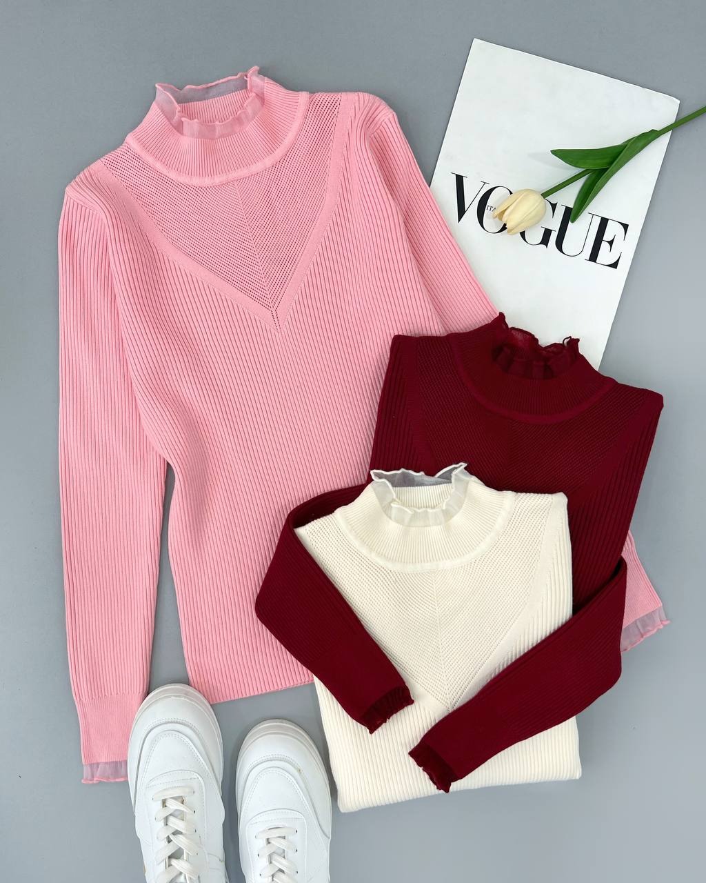 پلیور بافت یقه چین 5 رنگ کد 4433