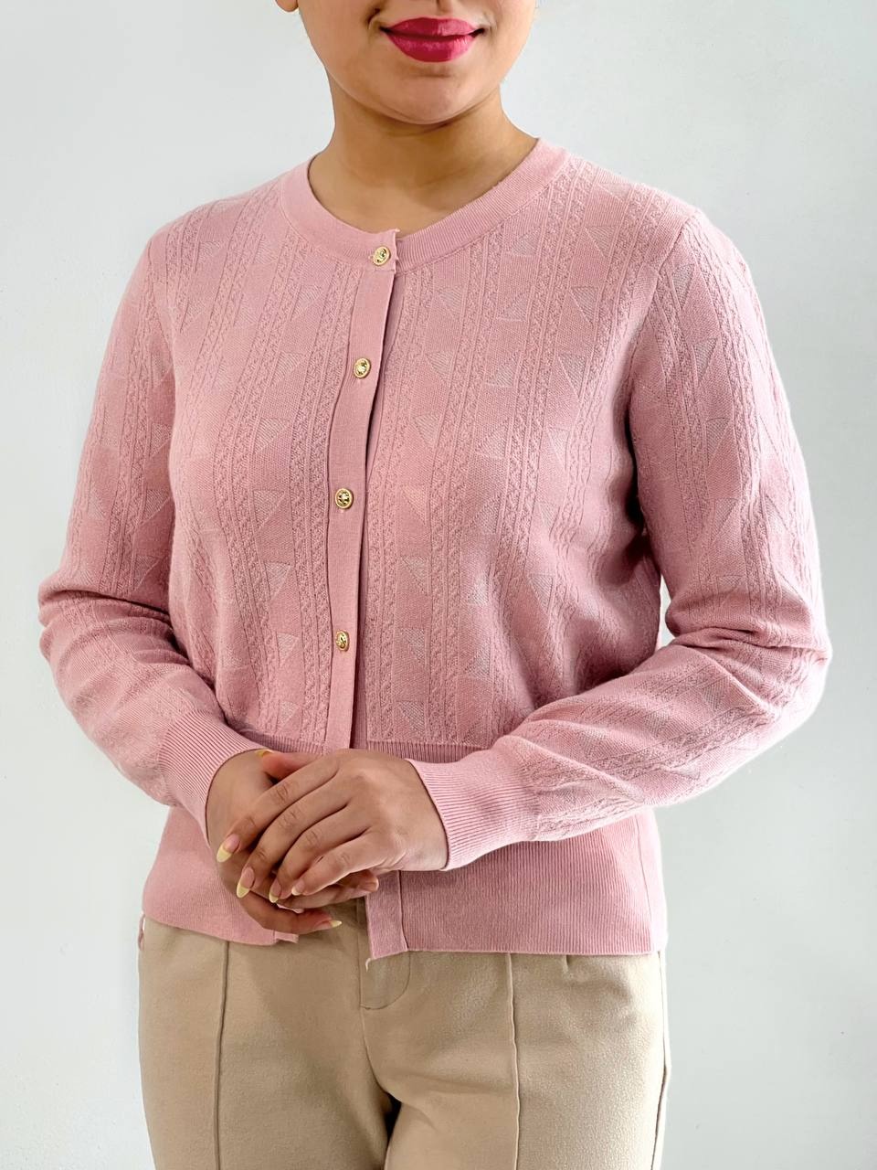 ژاکت بافت طرح برجسته جلو دکمه کد 4434