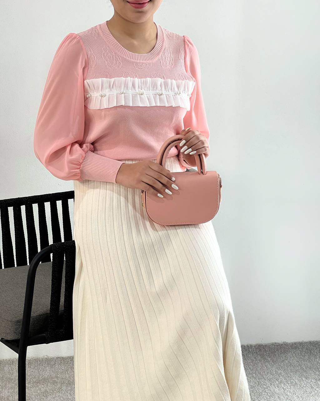 پلیور بافت 4 رنگ جلو مروارید کد 4445