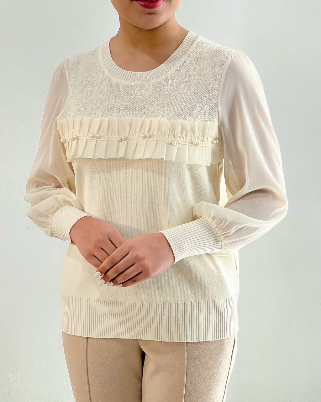 پلیور بافت 4 رنگ جلو مروارید کد 4445