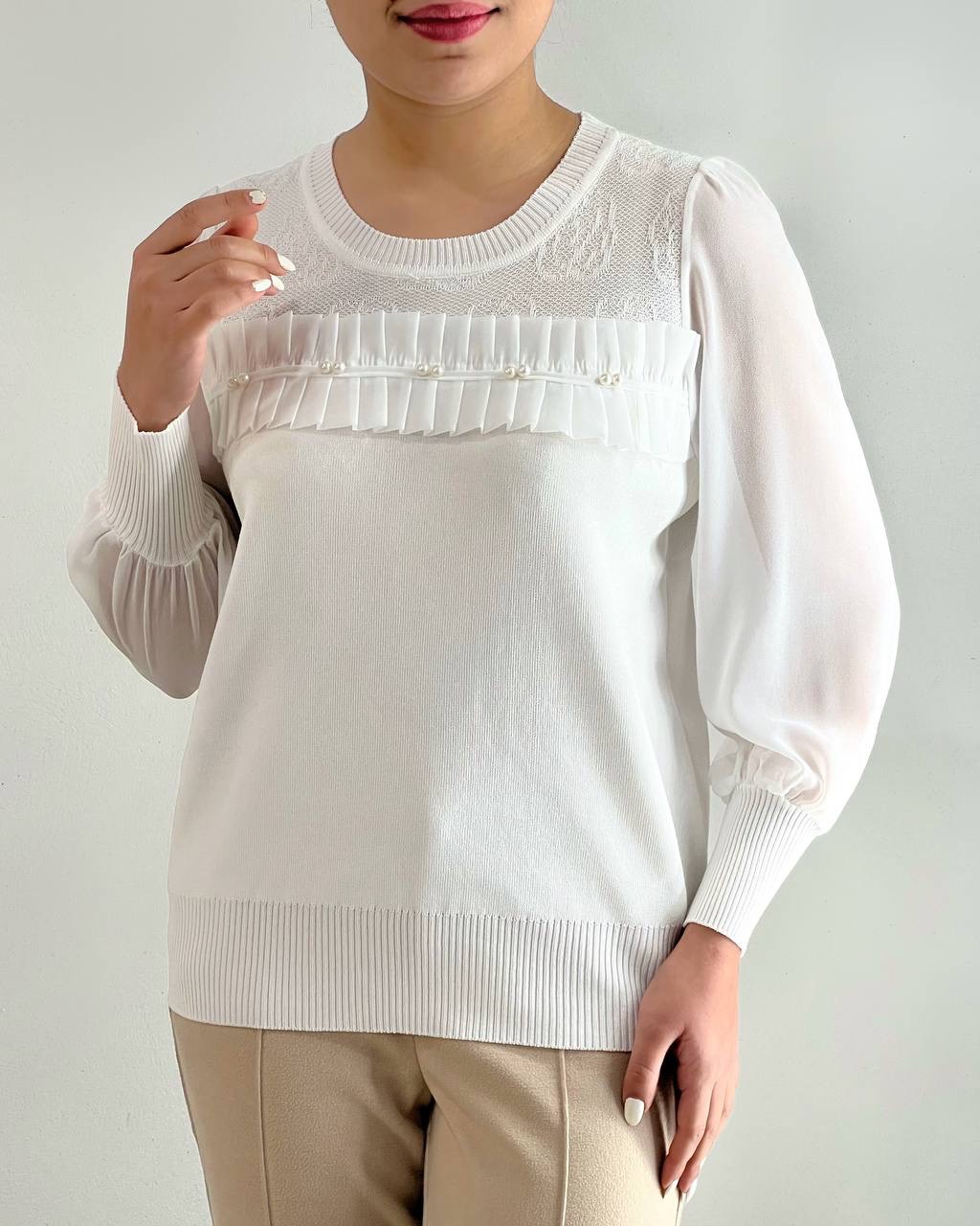 پلیور بافت 4 رنگ جلو مروارید کد 4445