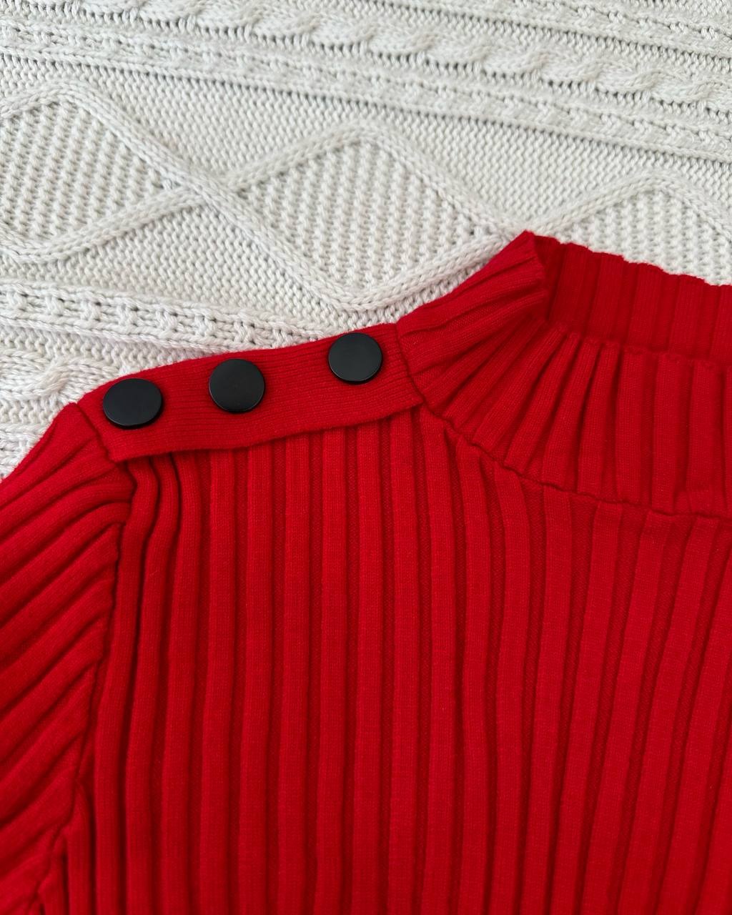 بلوز بافت آستین سه ربع قرمز کد 4450