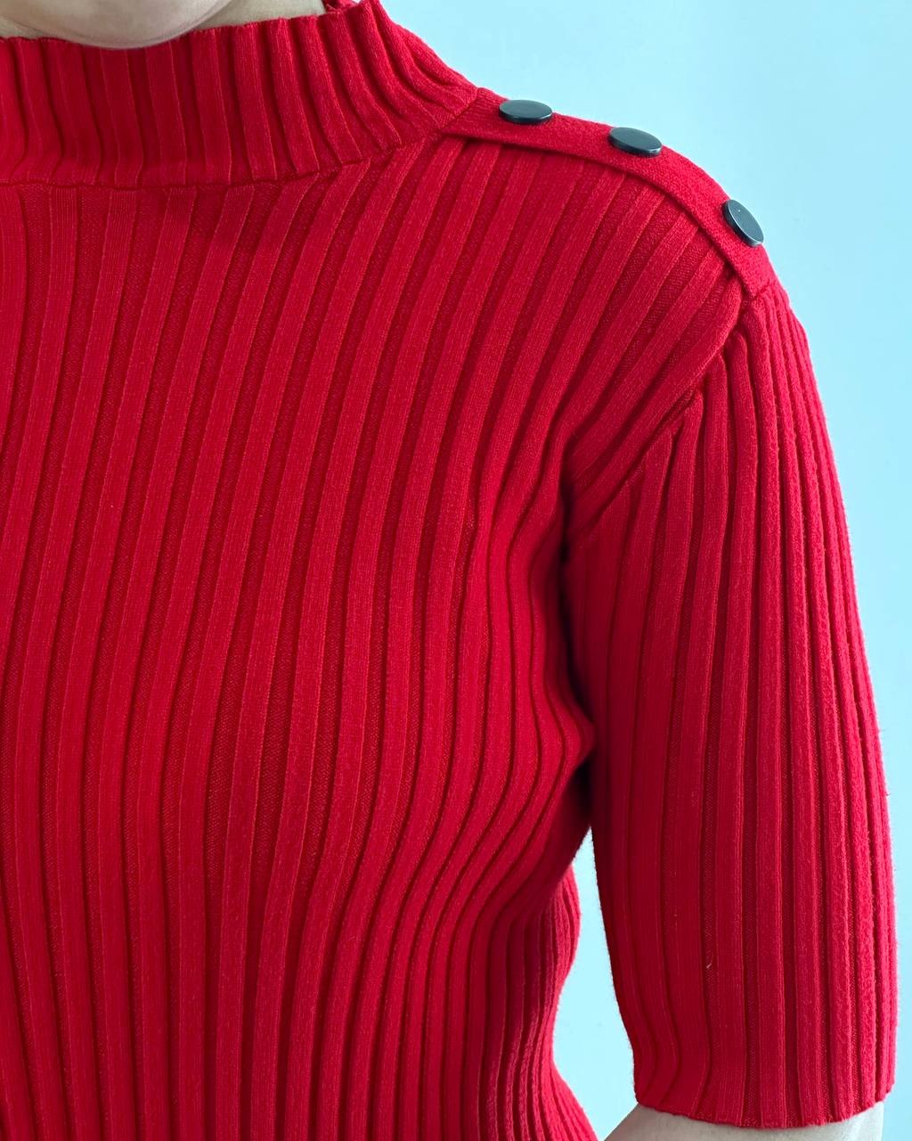 بلوز بافت آستین سه ربع قرمز کد 4450