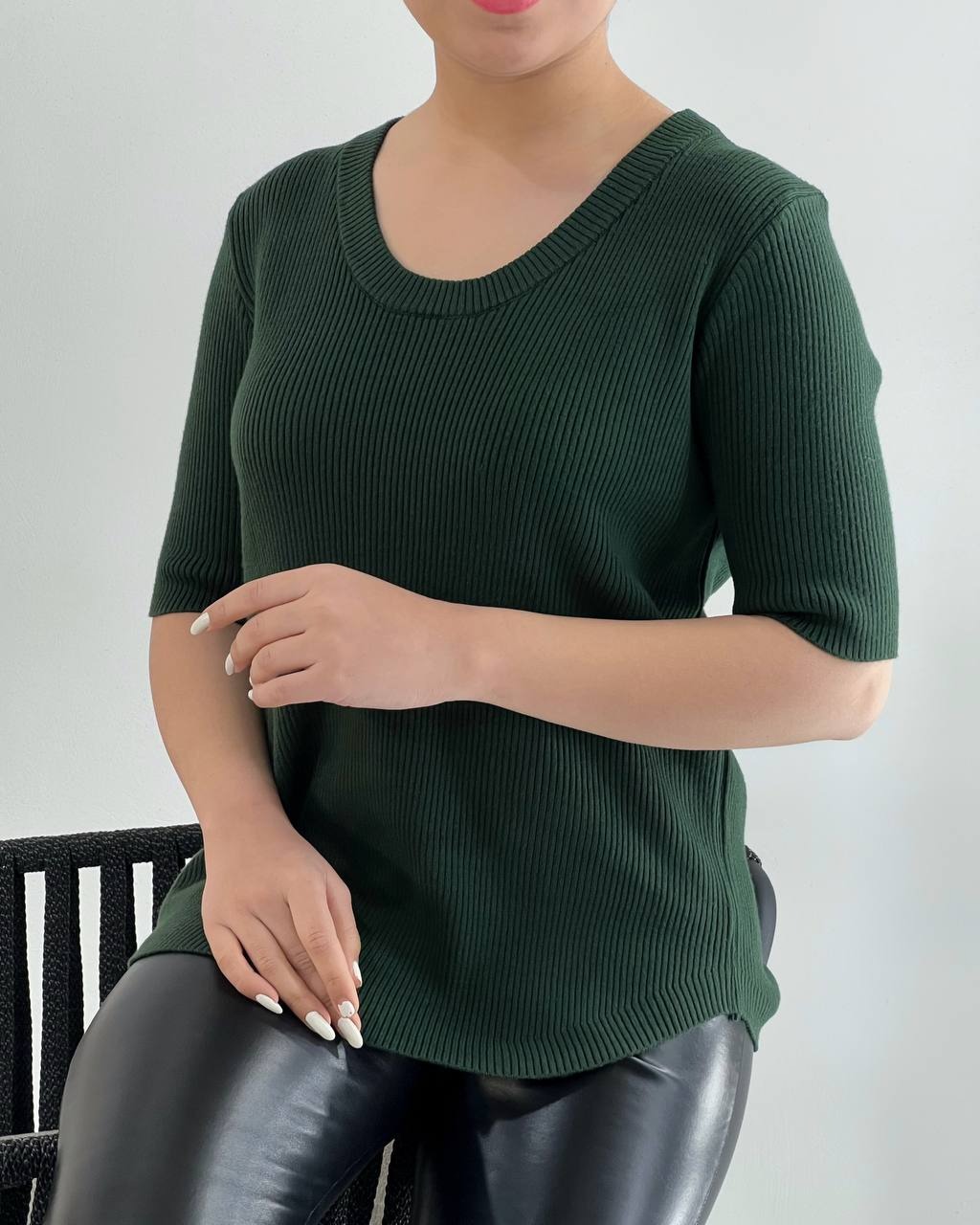 بلوز بافت آستین سه ربع یقه گرد کد 4452