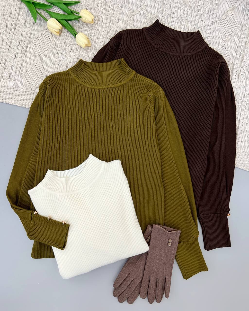 پلیور بافت استین مُچی کد 4454