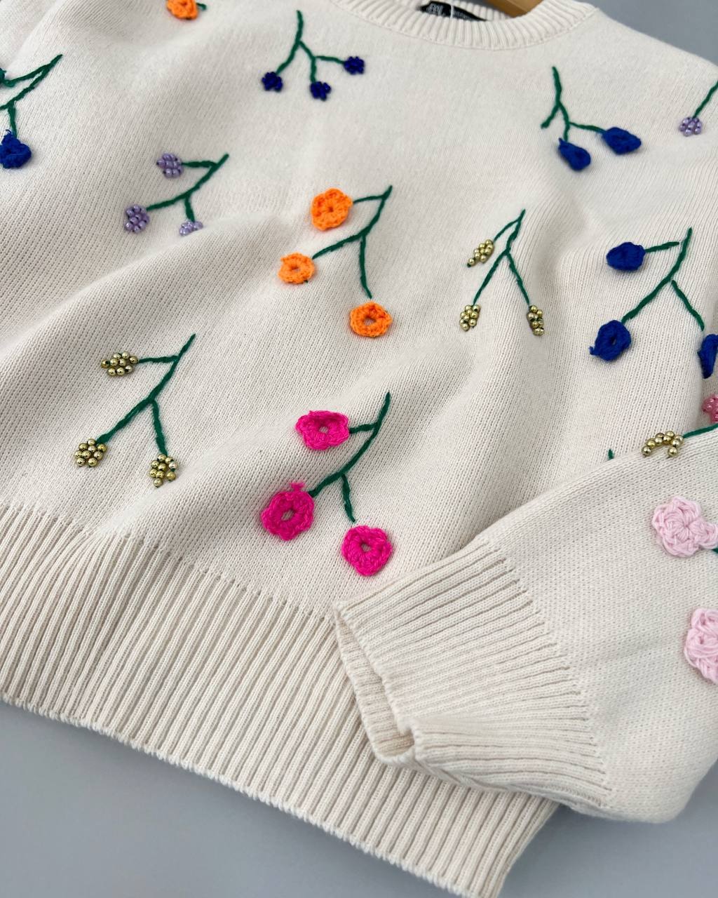 پلیور بافت گل برجسته مهره دوزی کد 4473