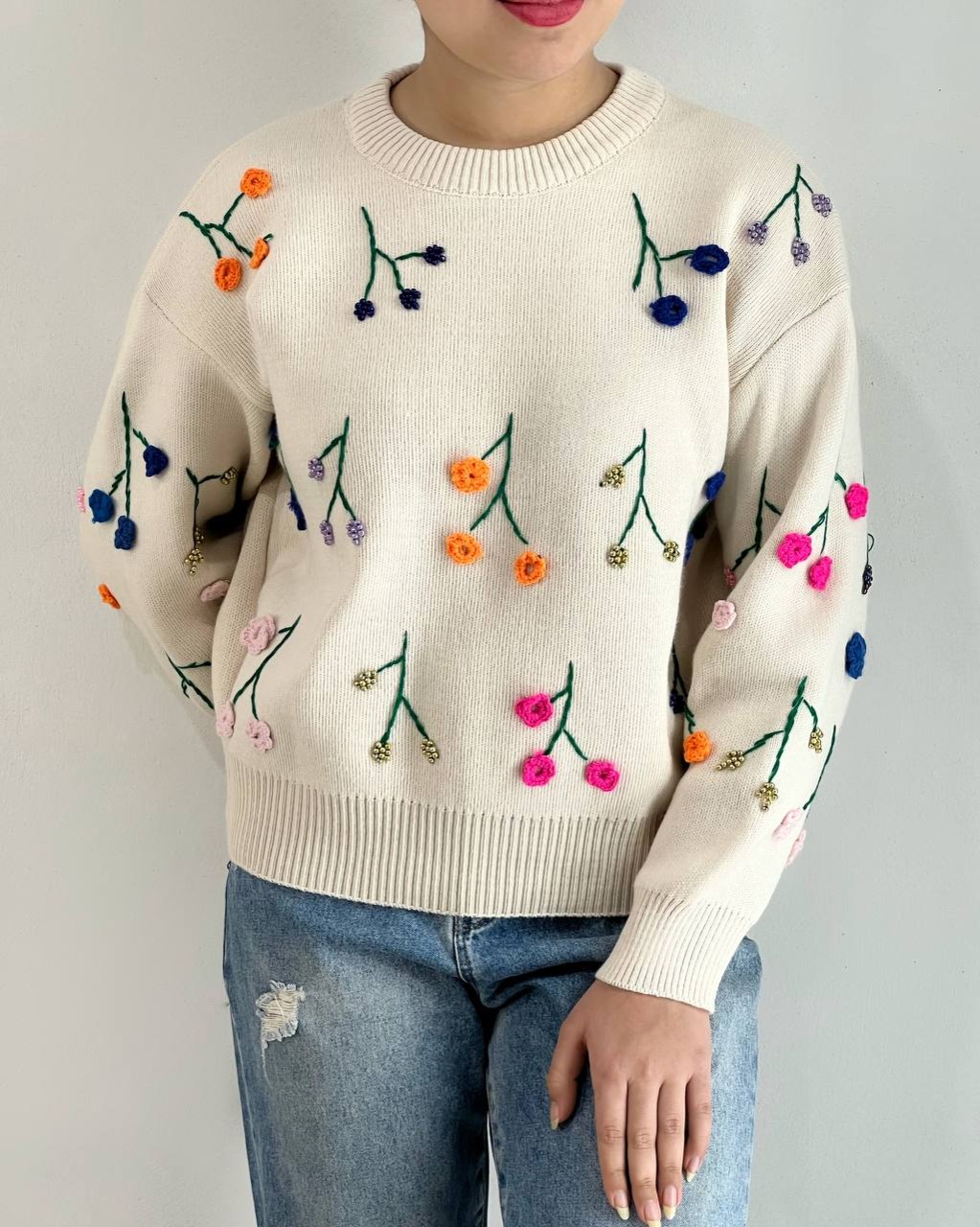 پلیور بافت گل برجسته مهره دوزی کد 4473