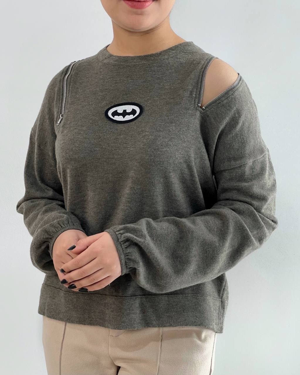 پلیور بافت سرشانه زیپ فانتزی کد 4481