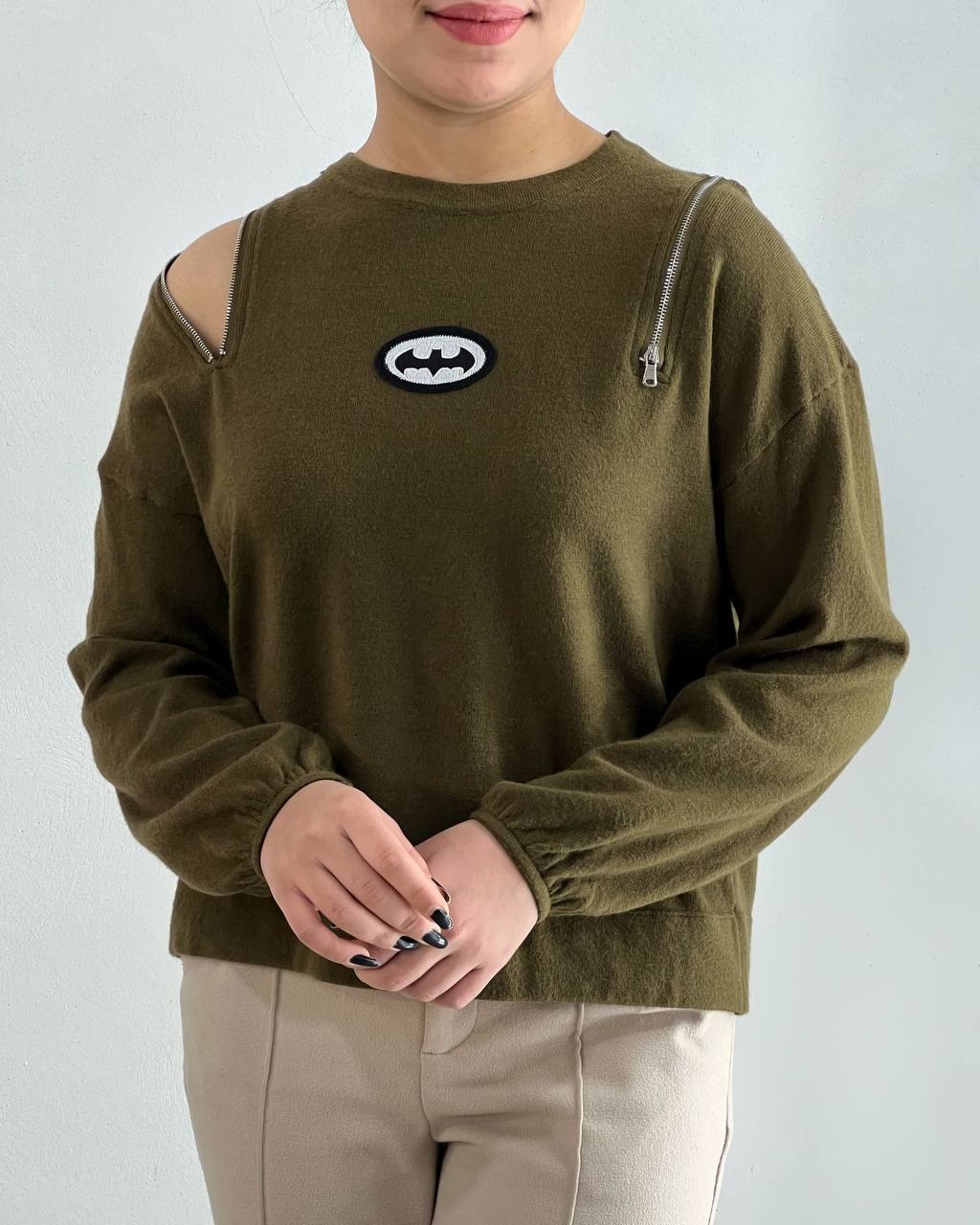 پلیور بافت سرشانه زیپ فانتزی کد 4481