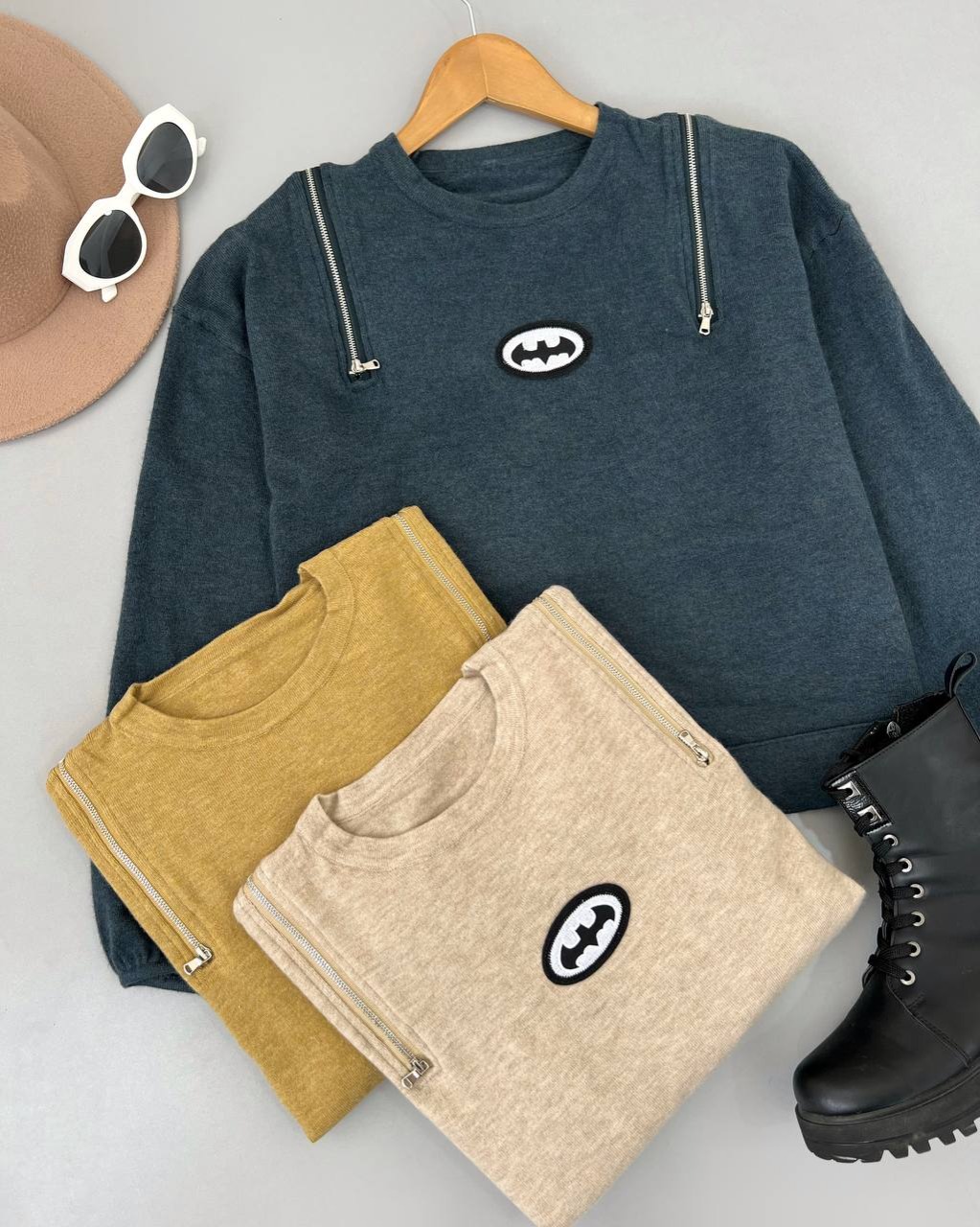 پلیور بافت سرشانه زیپ فانتزی کد 4481