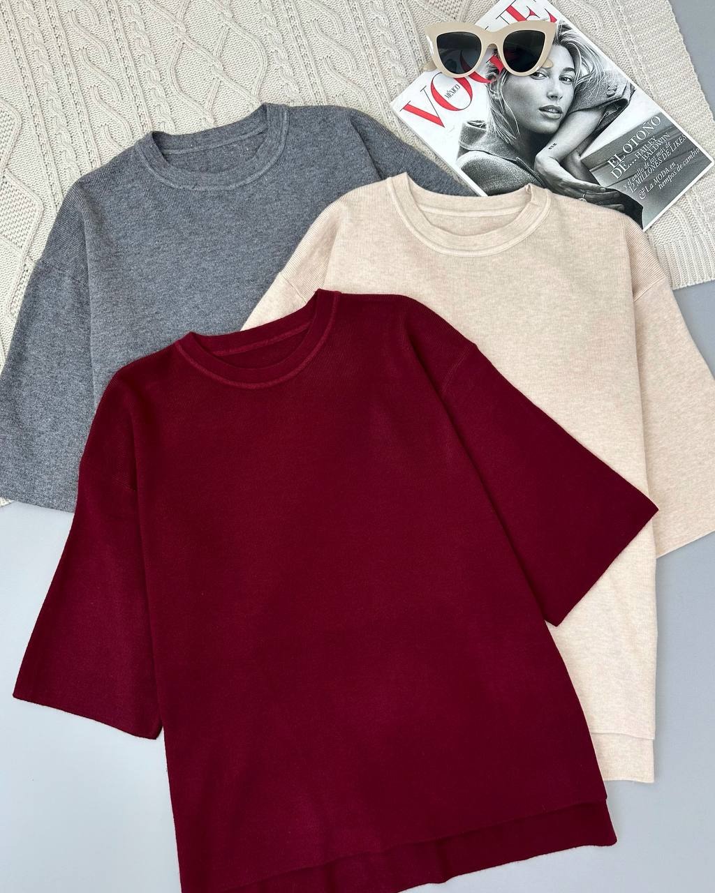 پلیور بافت آستین سه ربع گرم بالا کد 4482