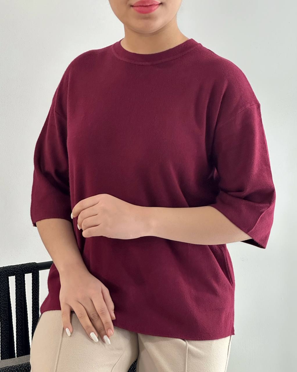 پلیور بافت آستین سه ربع گرم بالا کد 4482