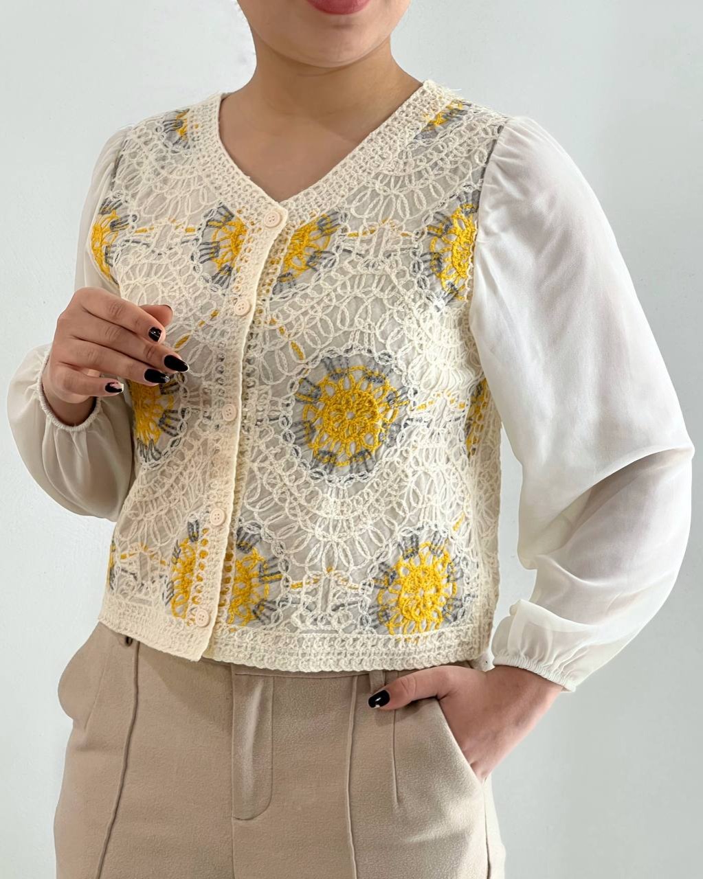 شومیز قلاب بافی دو رنگ کد 4491