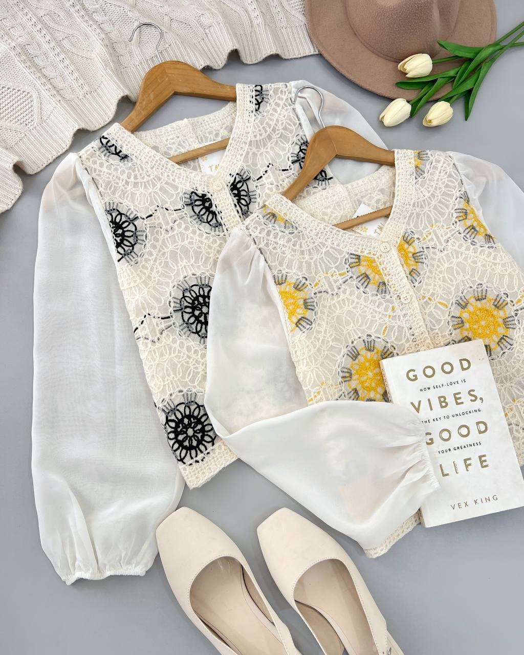 شومیز قلاب بافی دو رنگ کد 4491