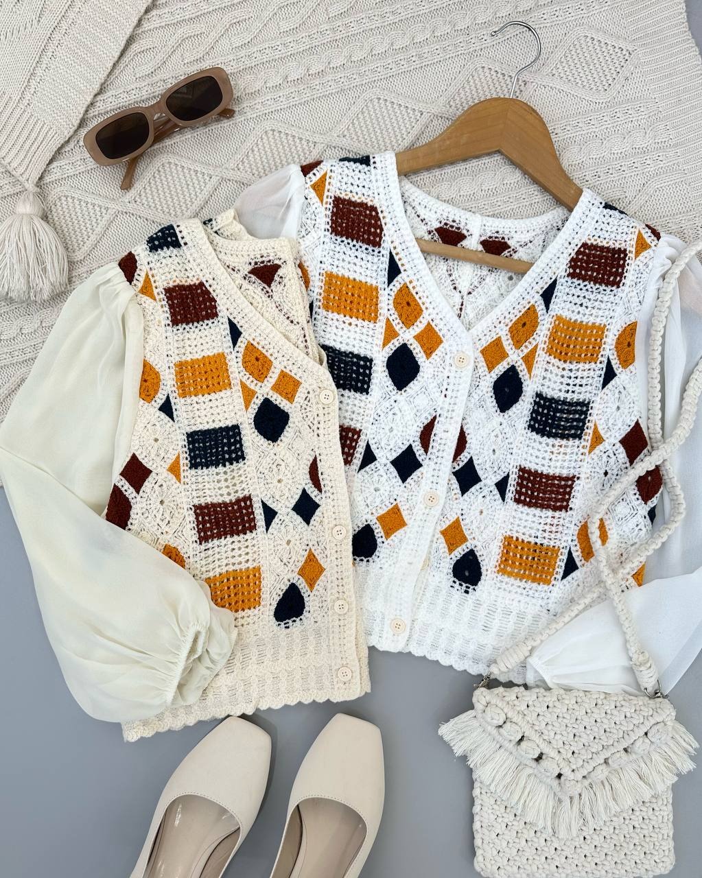 شومیز قلاب بافی آستین حریر کد 4500