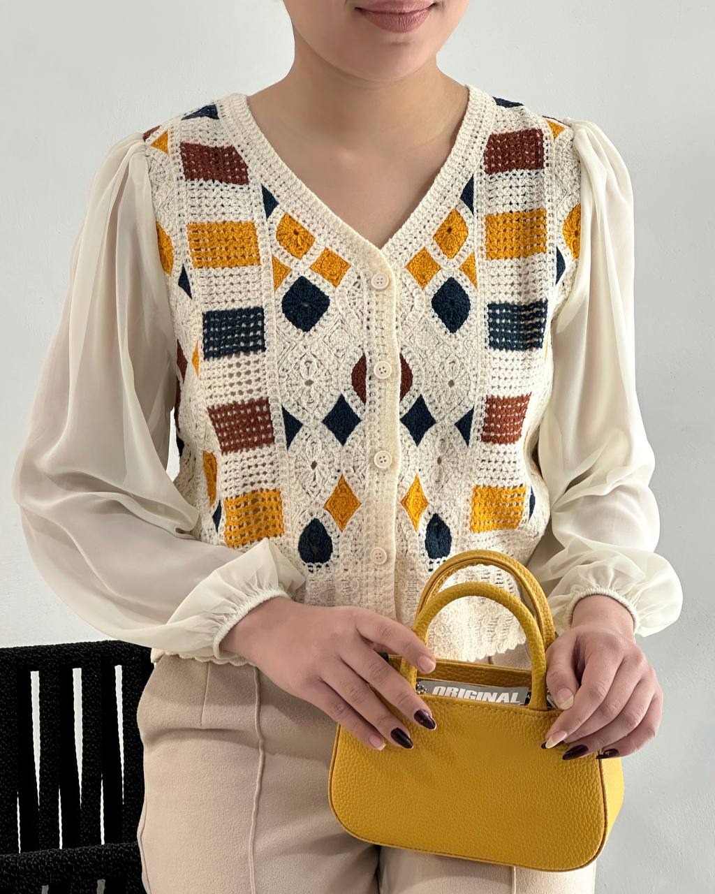 شومیز قلاب بافی آستین حریر کد 4500