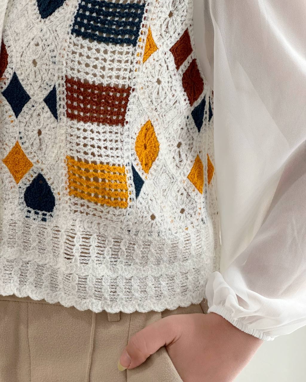 شومیز قلاب بافی آستین حریر کد 4500