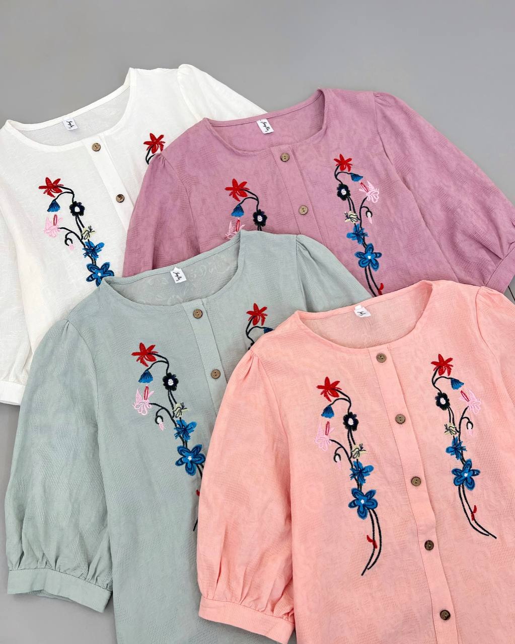 شومیز تمام گلدوزی جلو دکمه کد 4507