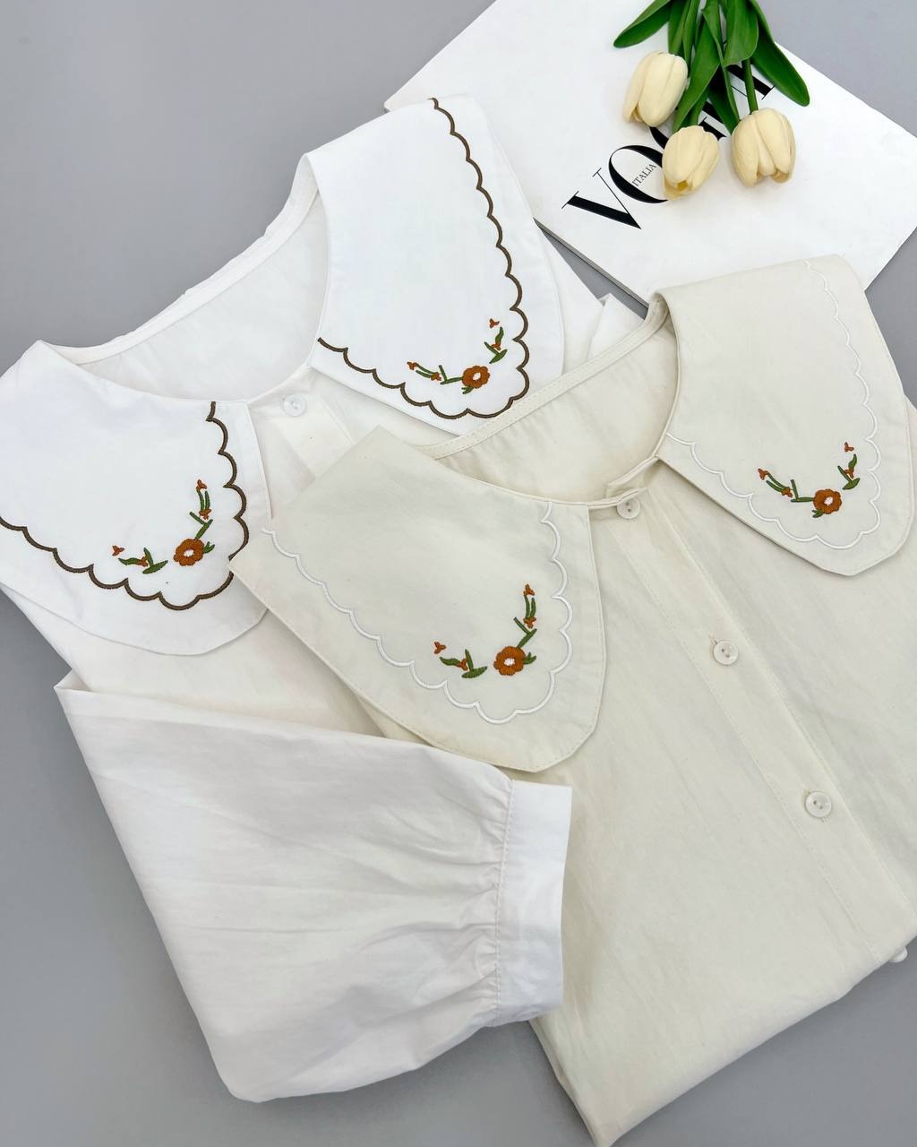 شومیز کتان نخ یقه گلدوزی کد 4510