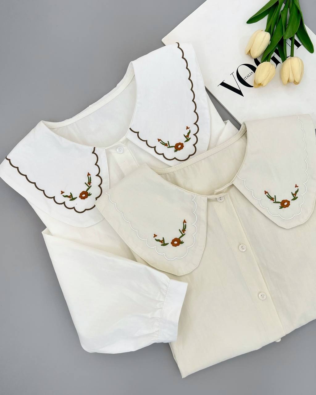 شومیز کتان نخ یقه گلدوزی کد 4510