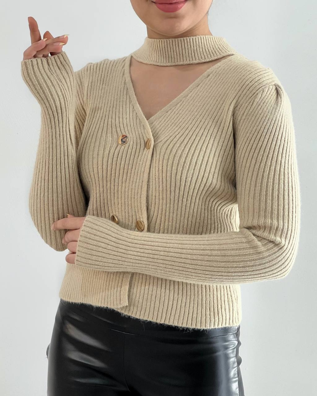 پلیور بافت جلو دکمه کد 4512