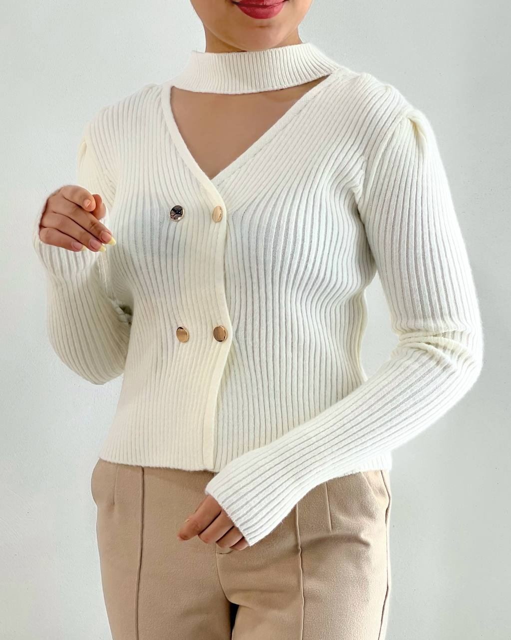 پلیور بافت جلو دکمه کد 4512