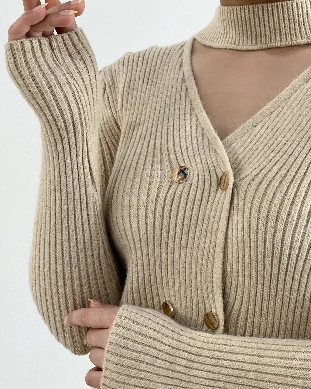 پلیور بافت جلو دکمه کد 4512