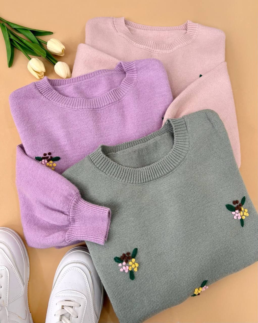 پلیور بافت گلدوزی آستین مچی کد 4517