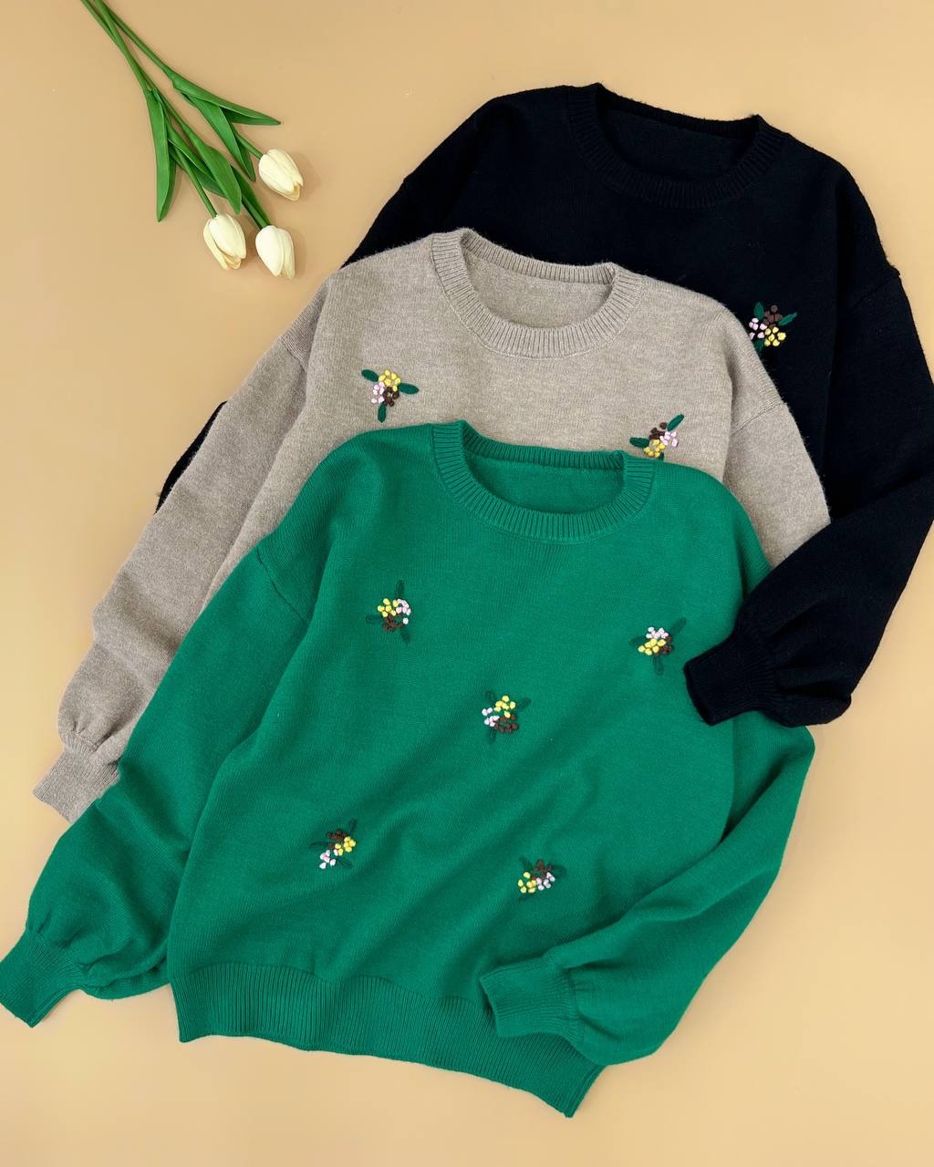 پلیور بافت گلدوزی آستین مچی کد 4517