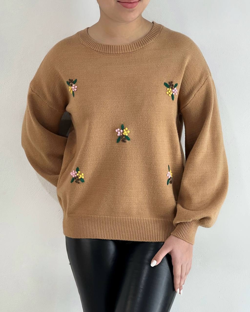 پلیور بافت گلدوزی آستین مچی کد 4517