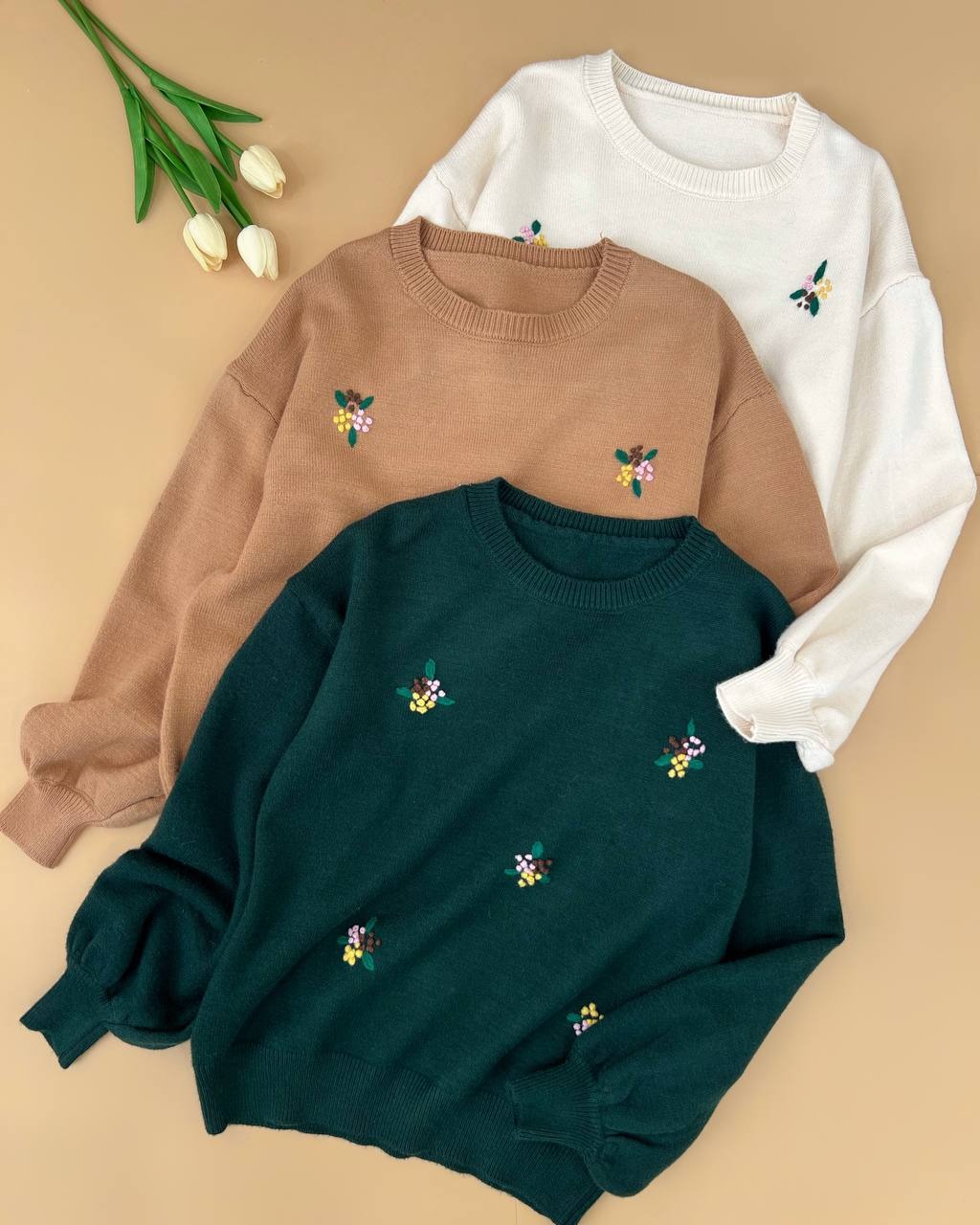 پلیور بافت گلدوزی آستین مچی کد 4517