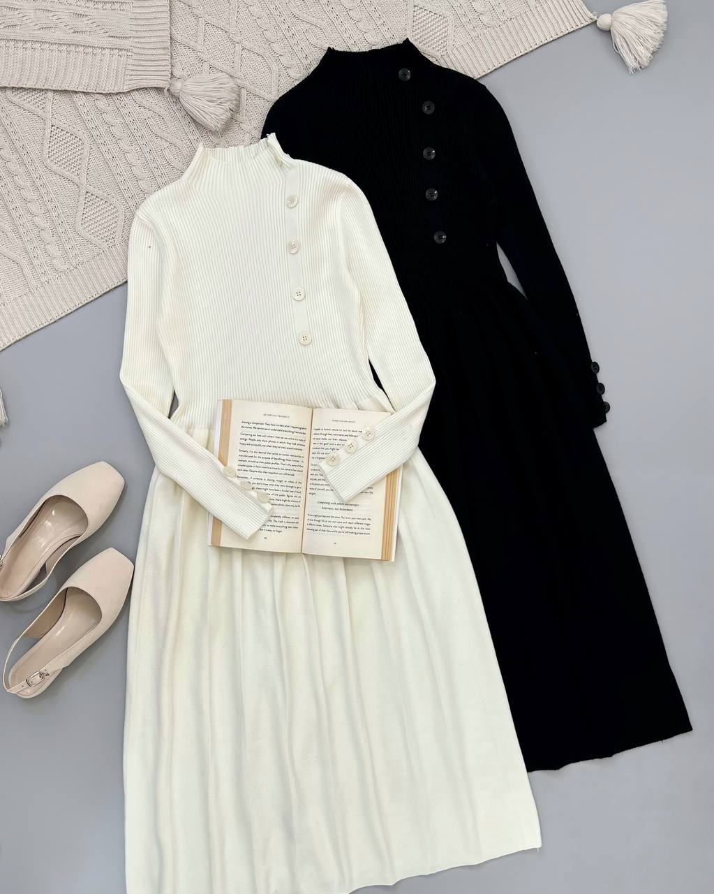 پیراهن بافت بلند دو رنگ کد 4526