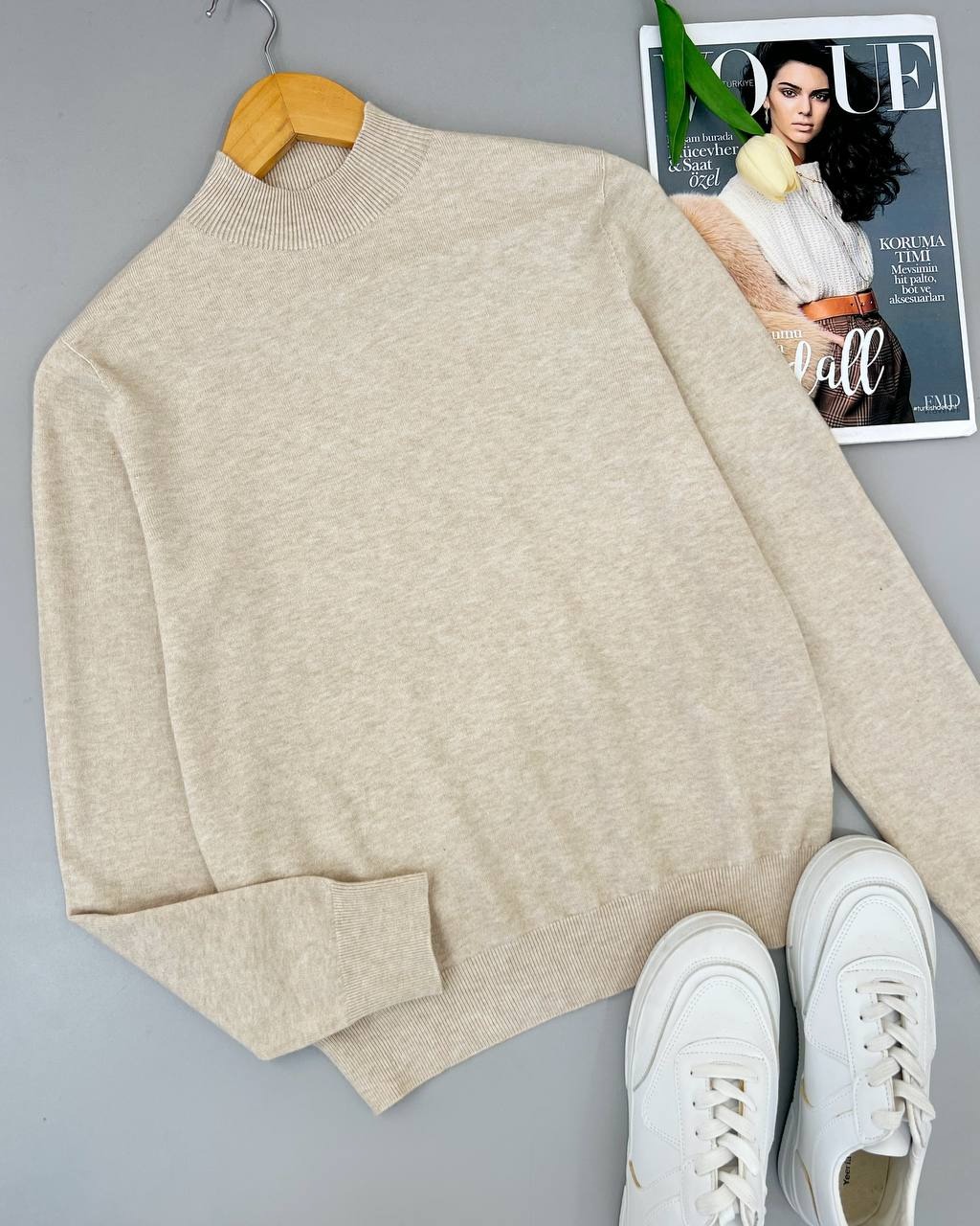 پلیور بافت یقه ایستاده تکرنگ کد 4542