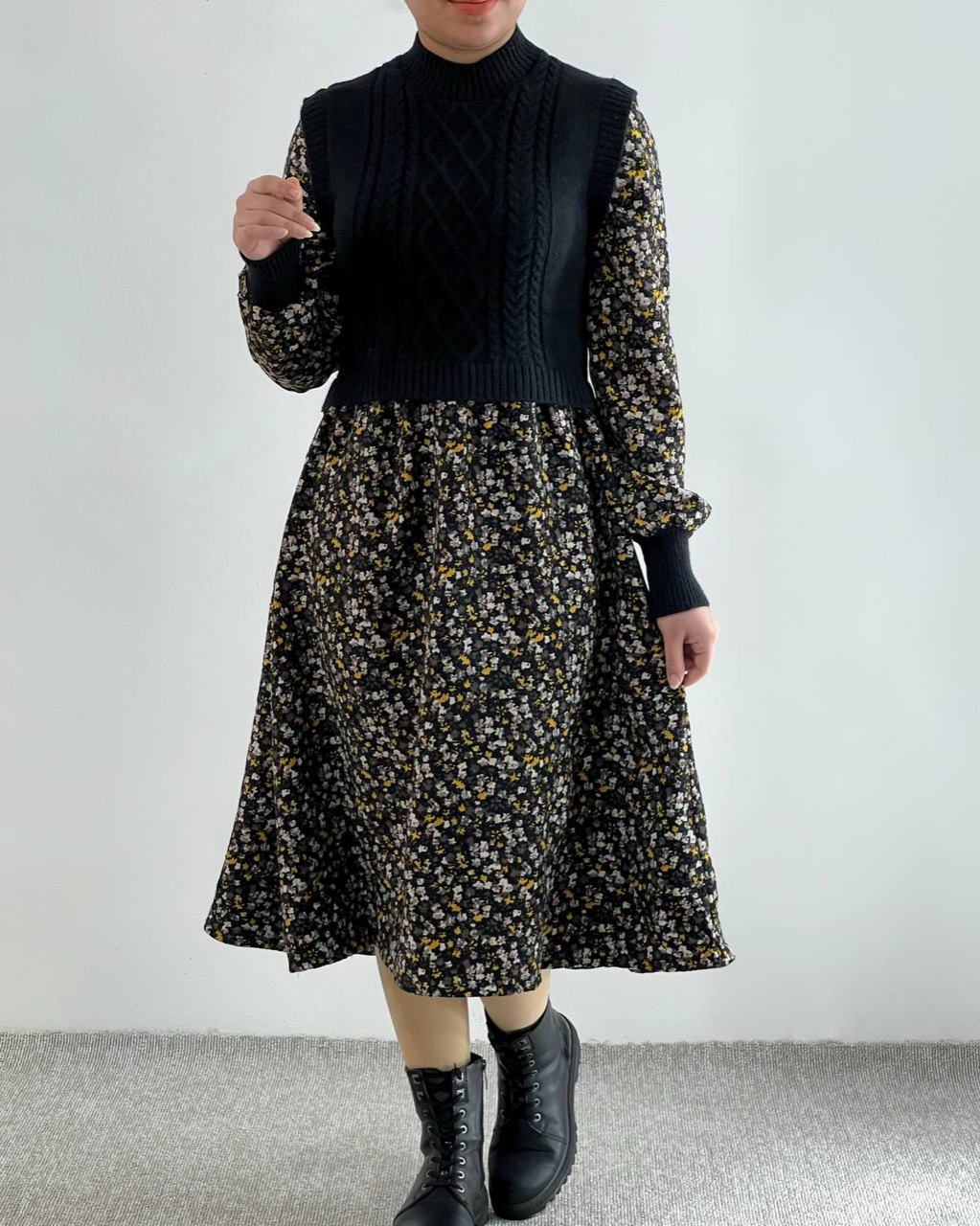 پیراهن ترکیبی بافت + کبریتی کد 4544