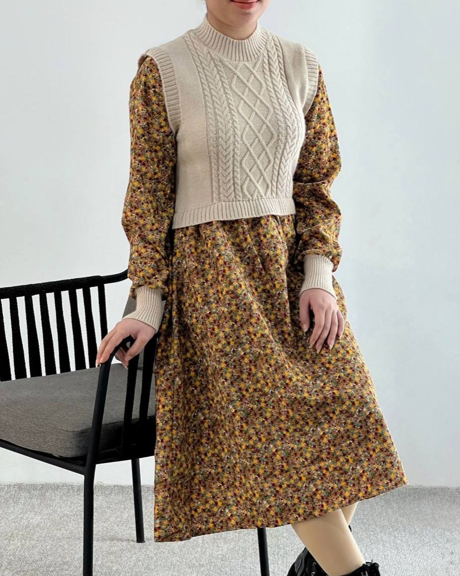 پیراهن ترکیبی بافت + کبریتی کد 4544