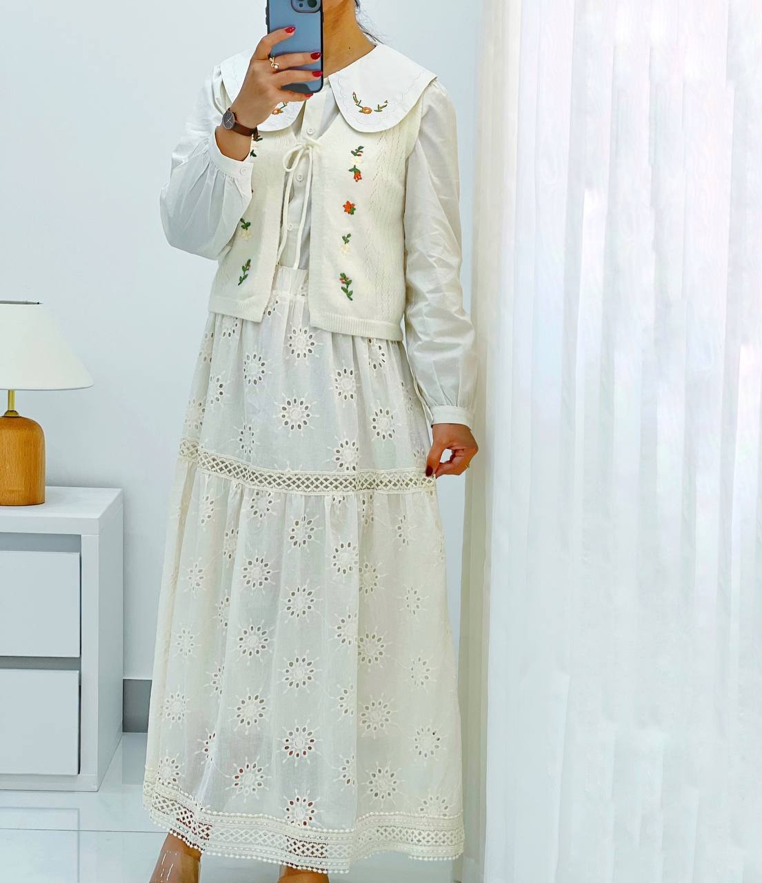 دامن تمام خامه دوزی بلند کد 4556