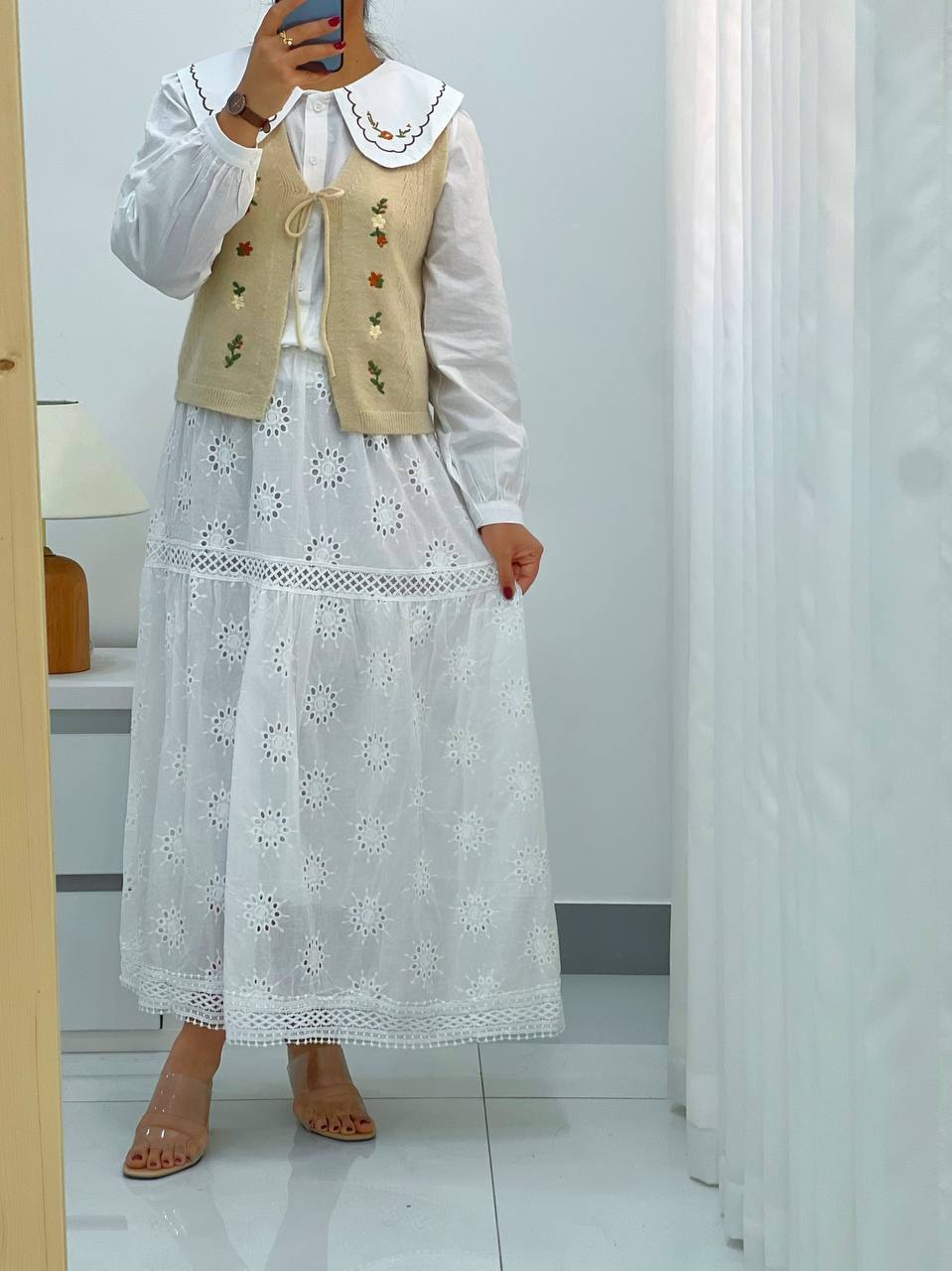 دامن تمام خامه دوزی بلند کد 4556