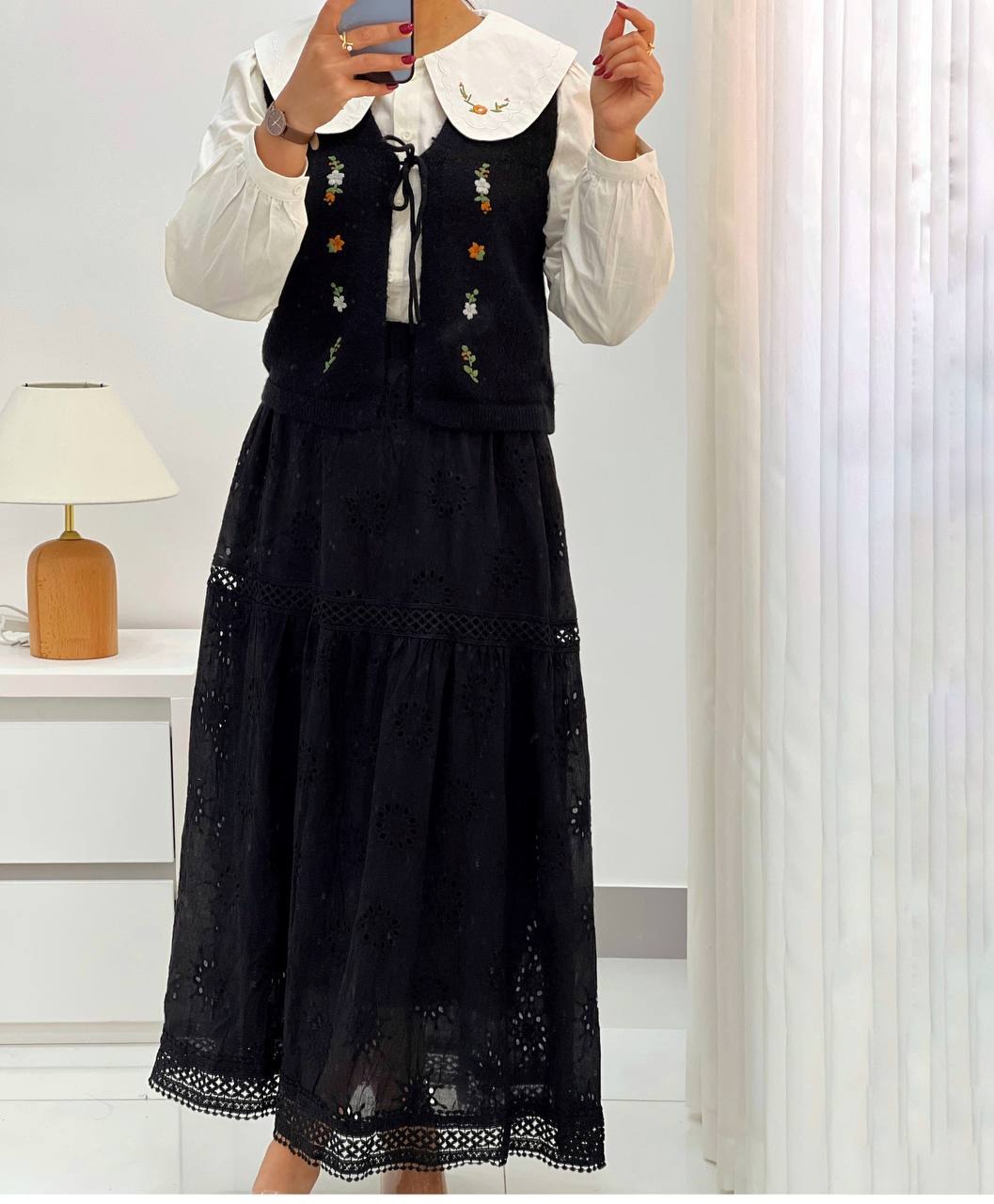 دامن تمام خامه دوزی بلند کد 4556