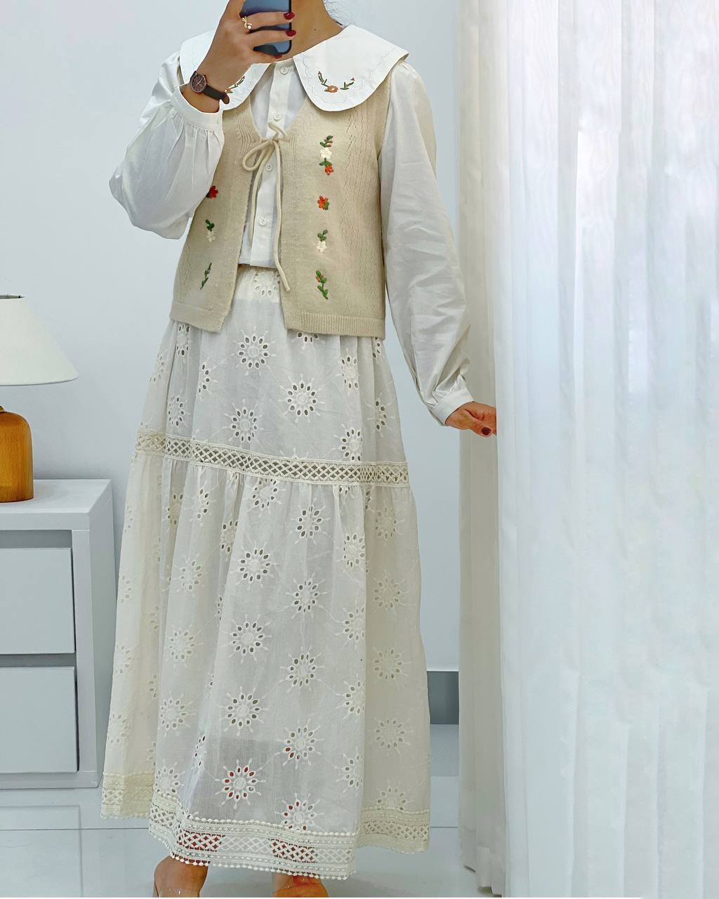 دامن تمام خامه دوزی بلند کد 4556