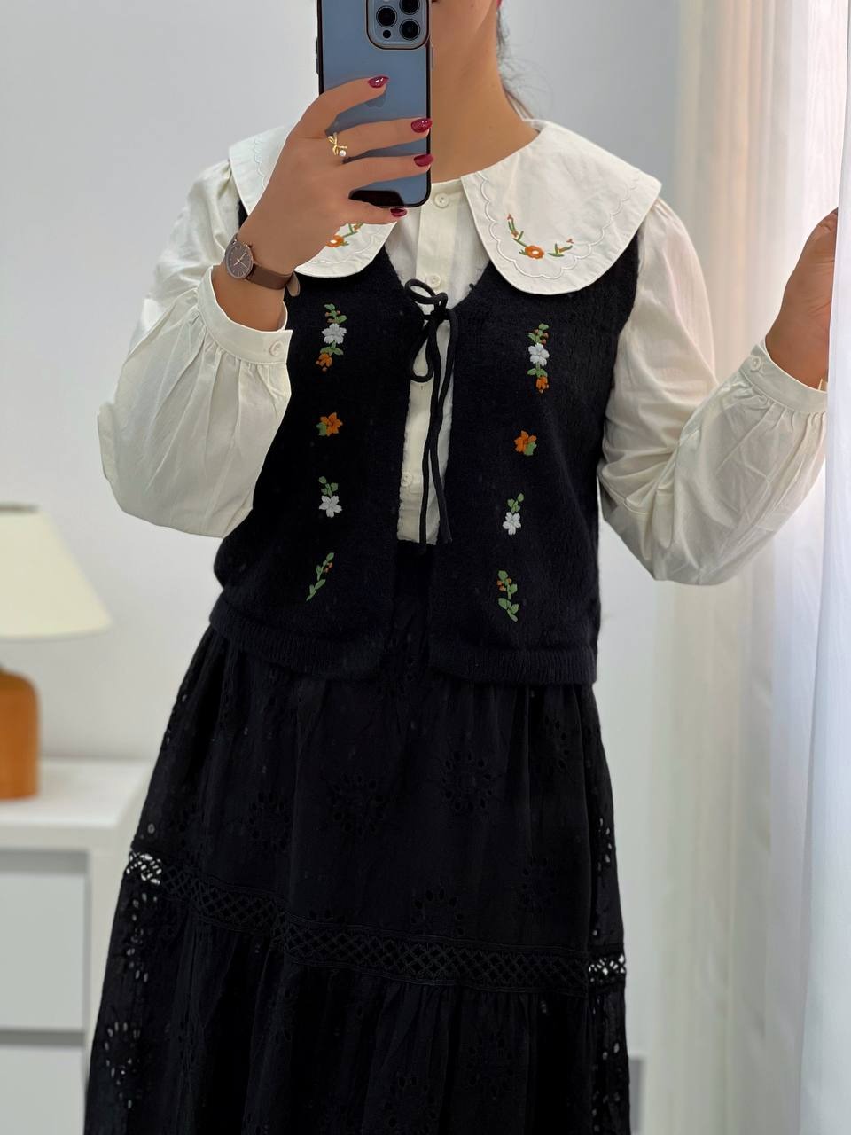 دامن تمام خامه دوزی بلند کد 4556