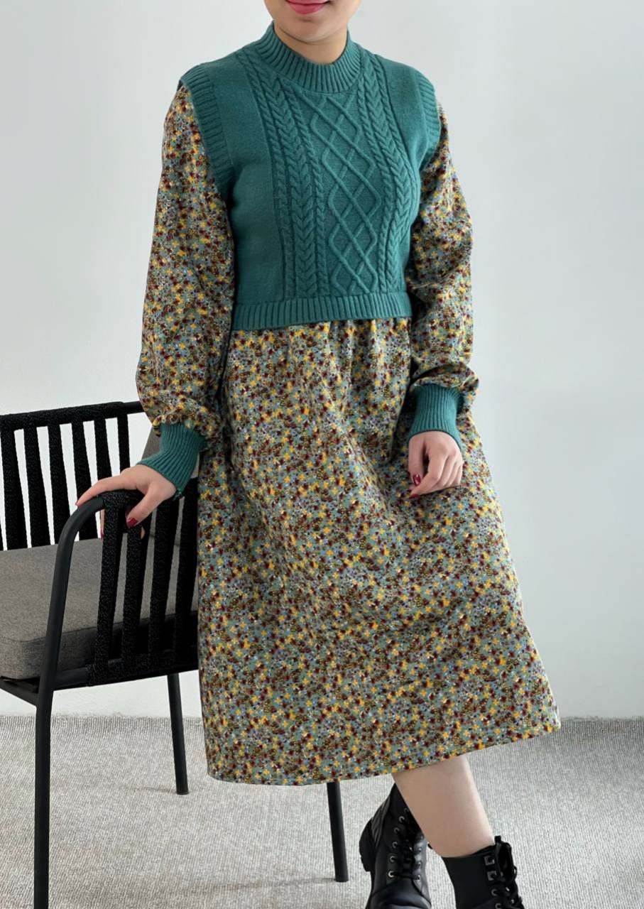 پیراهن ترکیبی بافت + کبریتی کد 4544