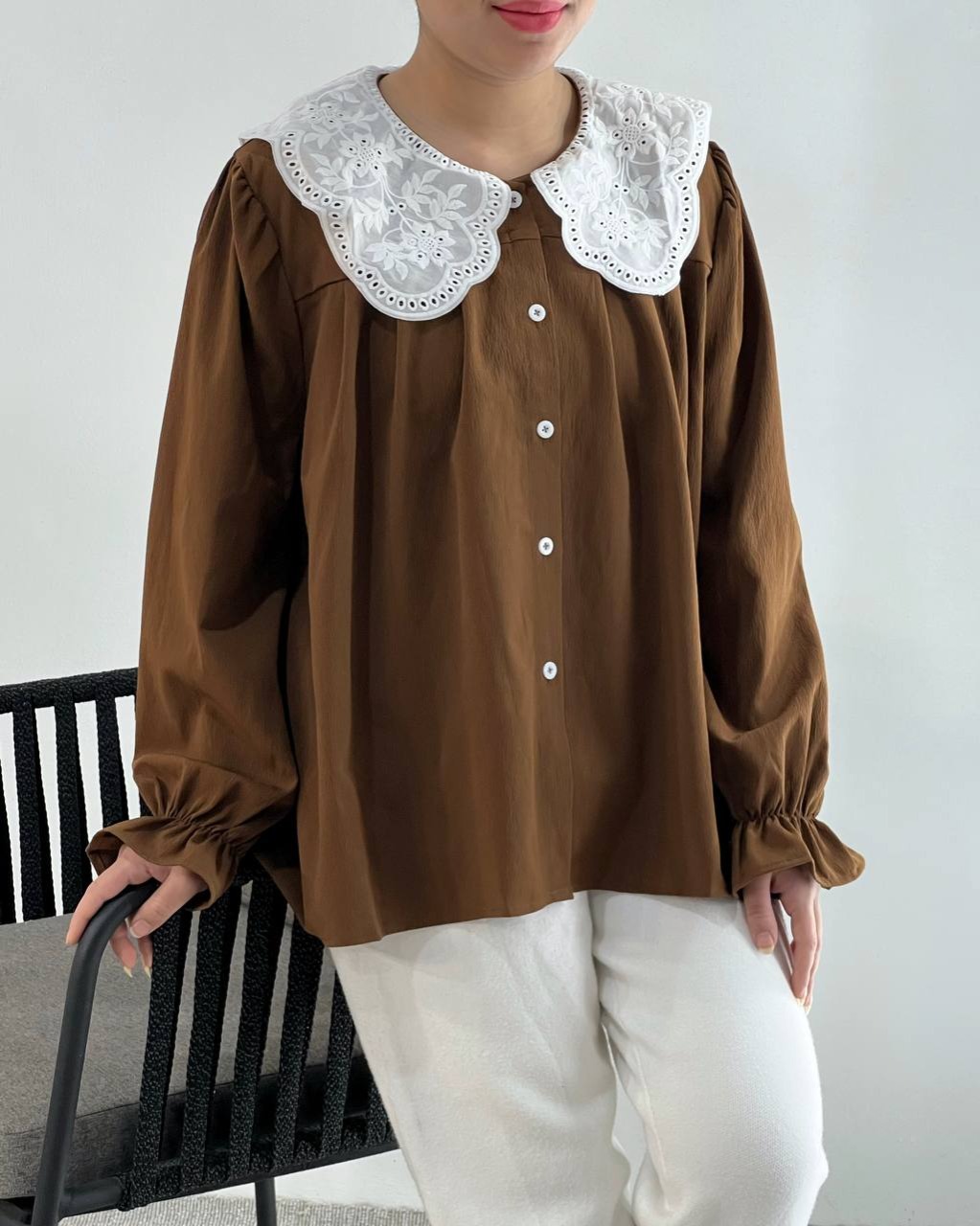 تونیک یقه خامه دوزی جلو دکمه کد 4573