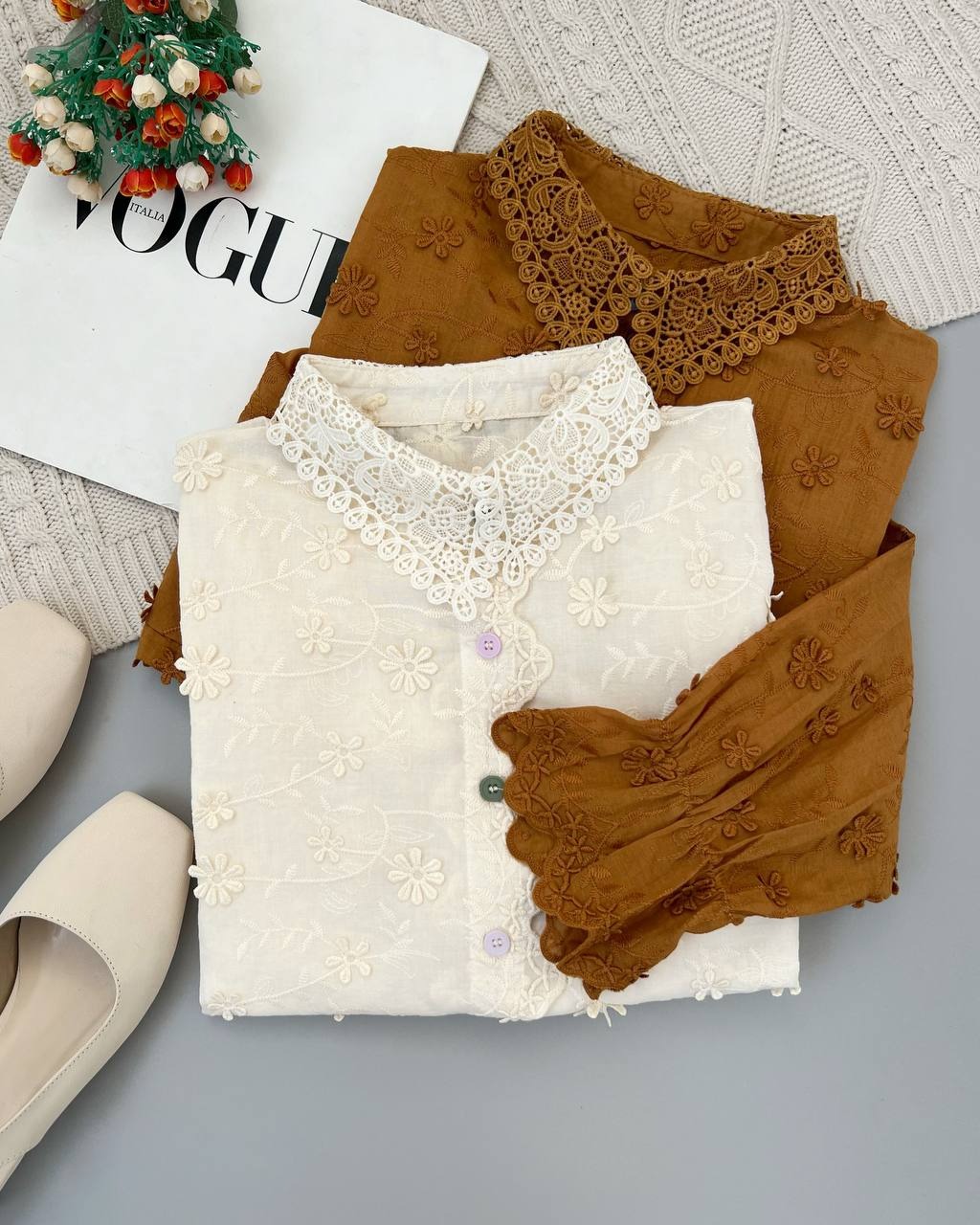 شومیز اوردر گل برجسته تماما کار شده کد 4581