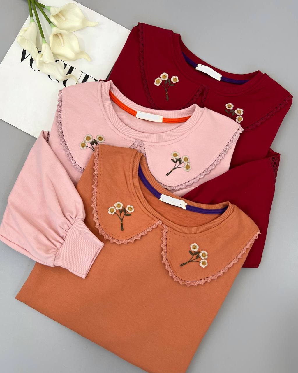 بلوز بهاره یقه ب ب قواره دار کد 4587