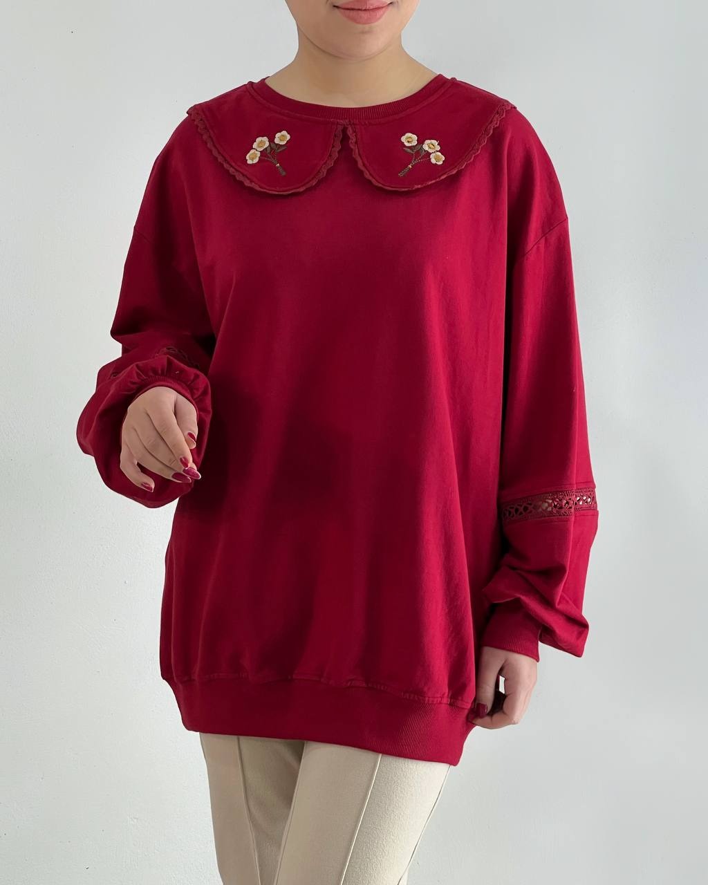 بلوز بهاره یقه ب ب قواره دار کد 4587