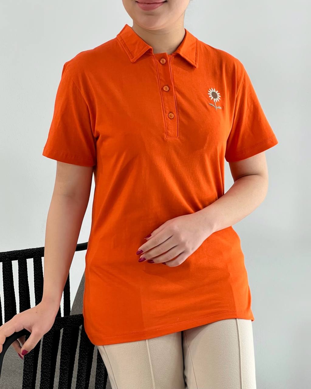 پلو شرت گلدوزی آفتابگردان کد 4588