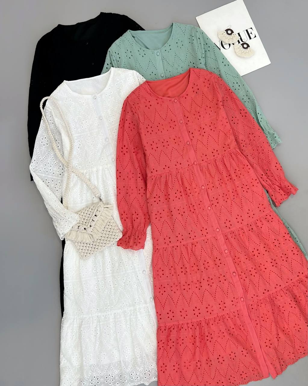 پیراهن تمام خامه دوزی جلو دکمه کد 4590