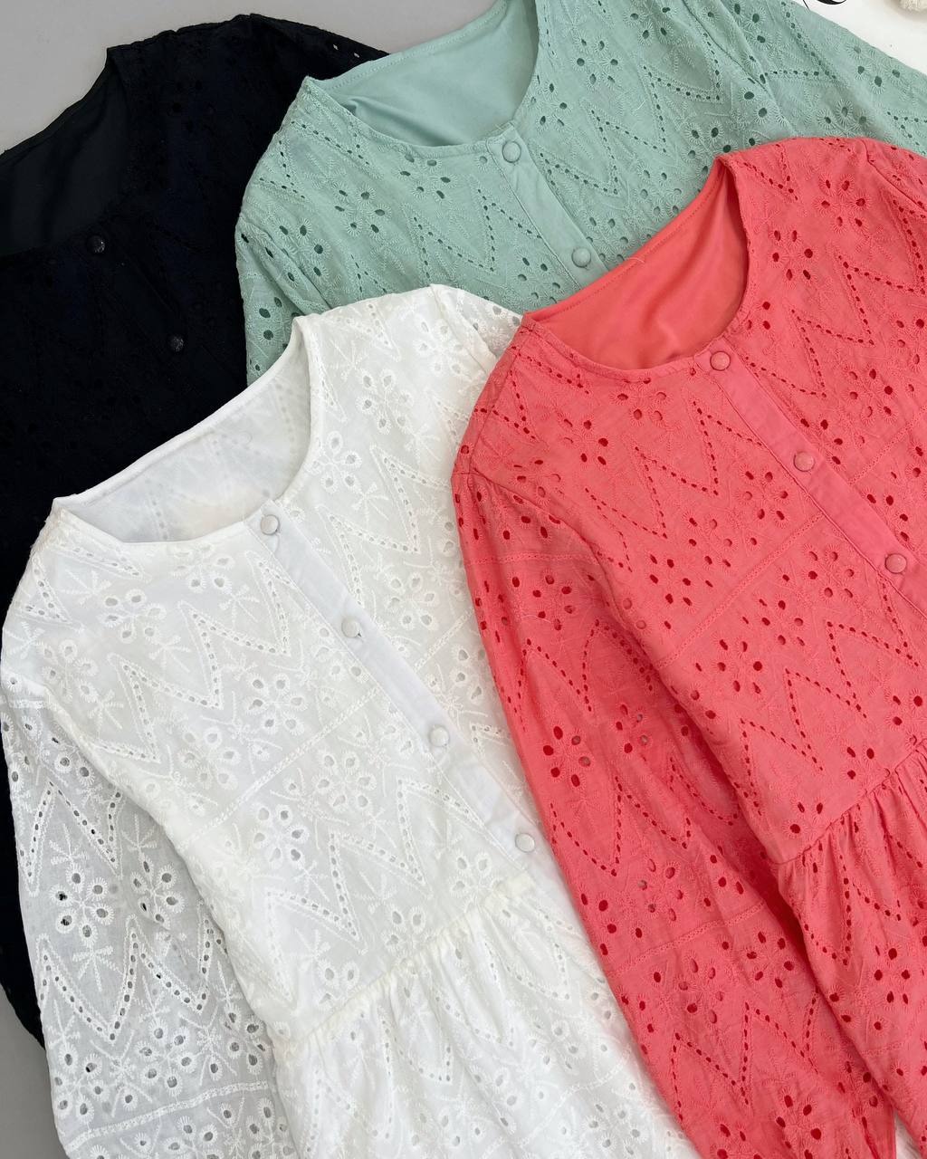 پیراهن تمام خامه دوزی جلو دکمه کد 4590