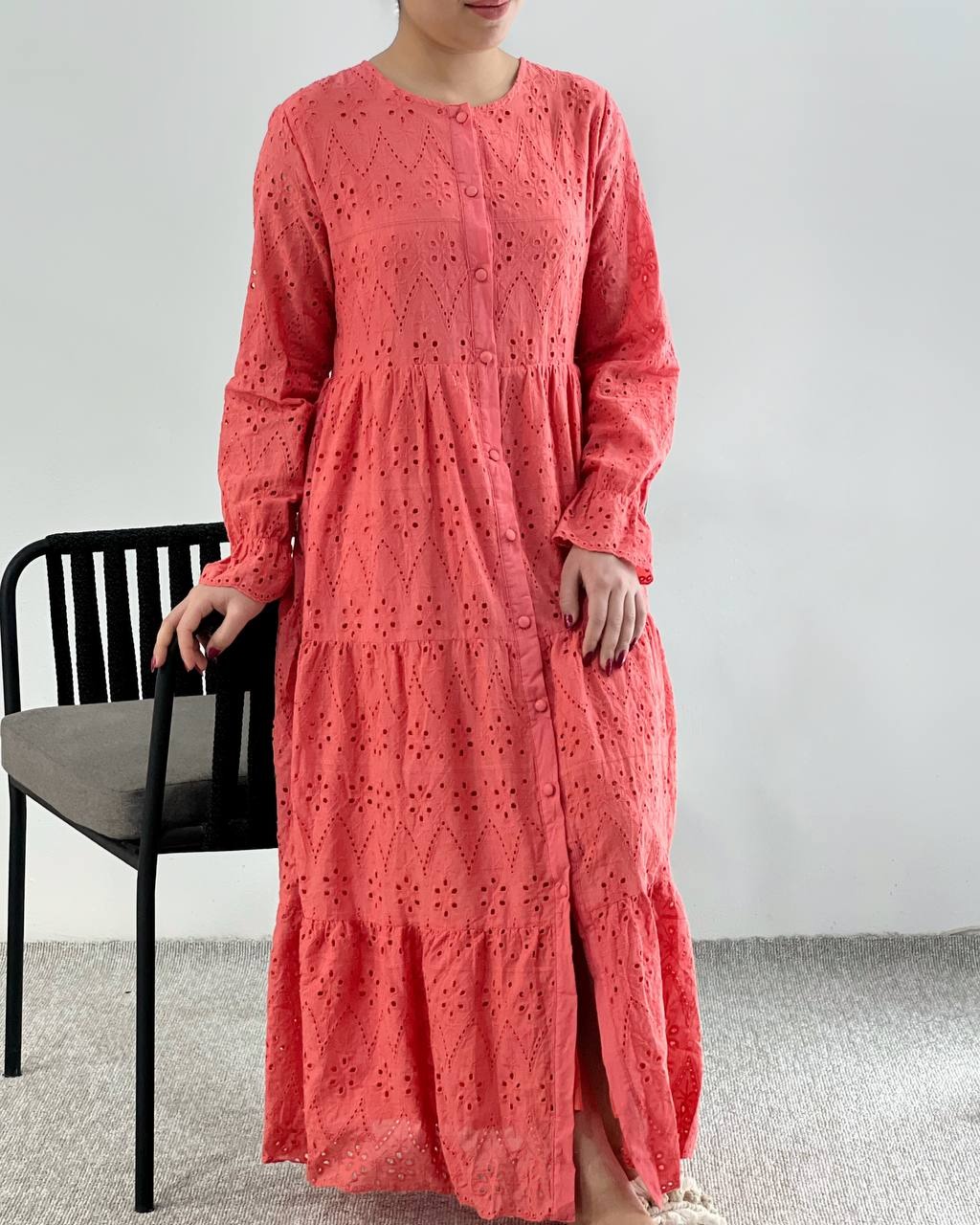 پیراهن تمام خامه دوزی جلو دکمه کد 4590