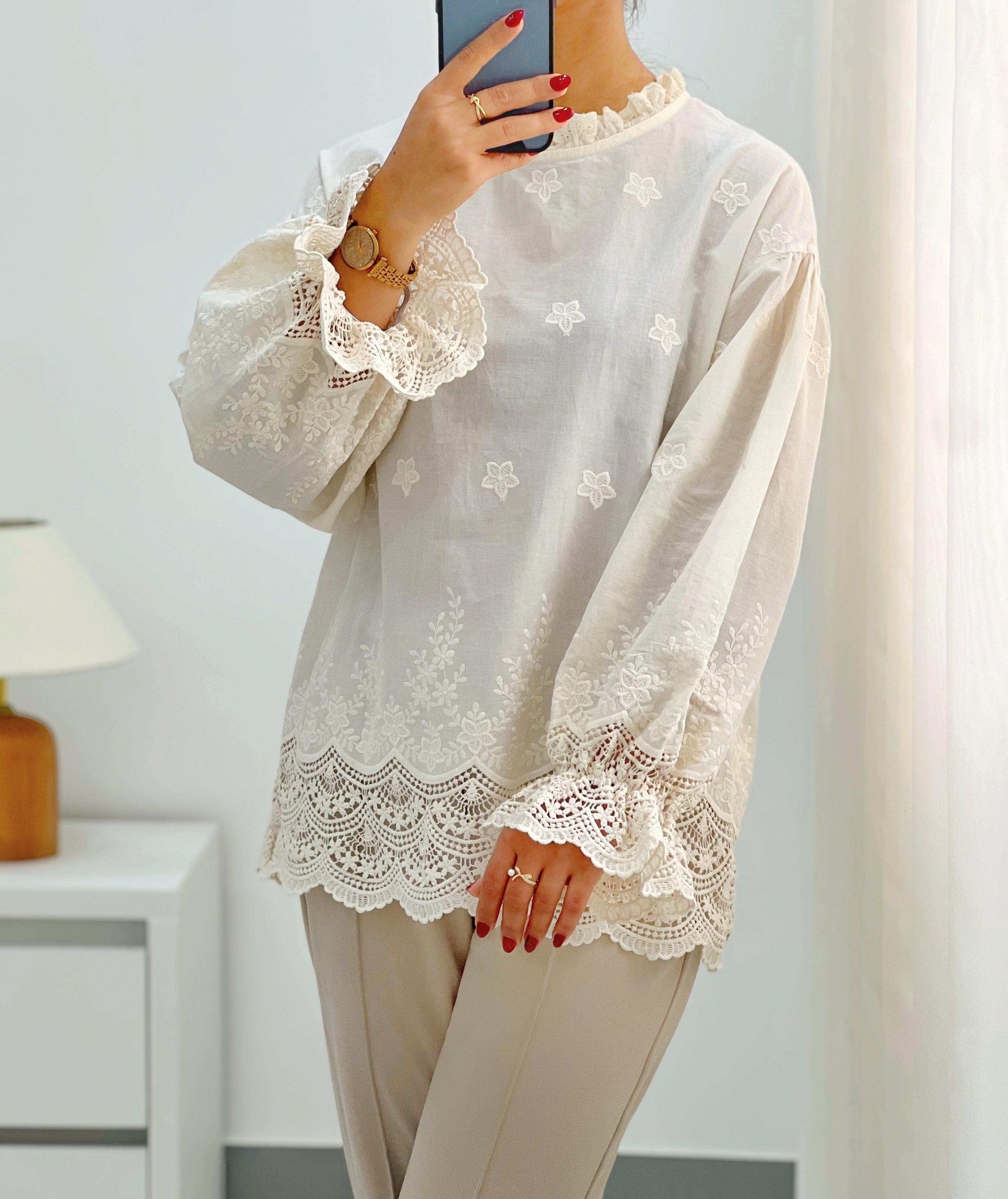 تونیک تمام خامه دوزی تکرنگ کد 4591